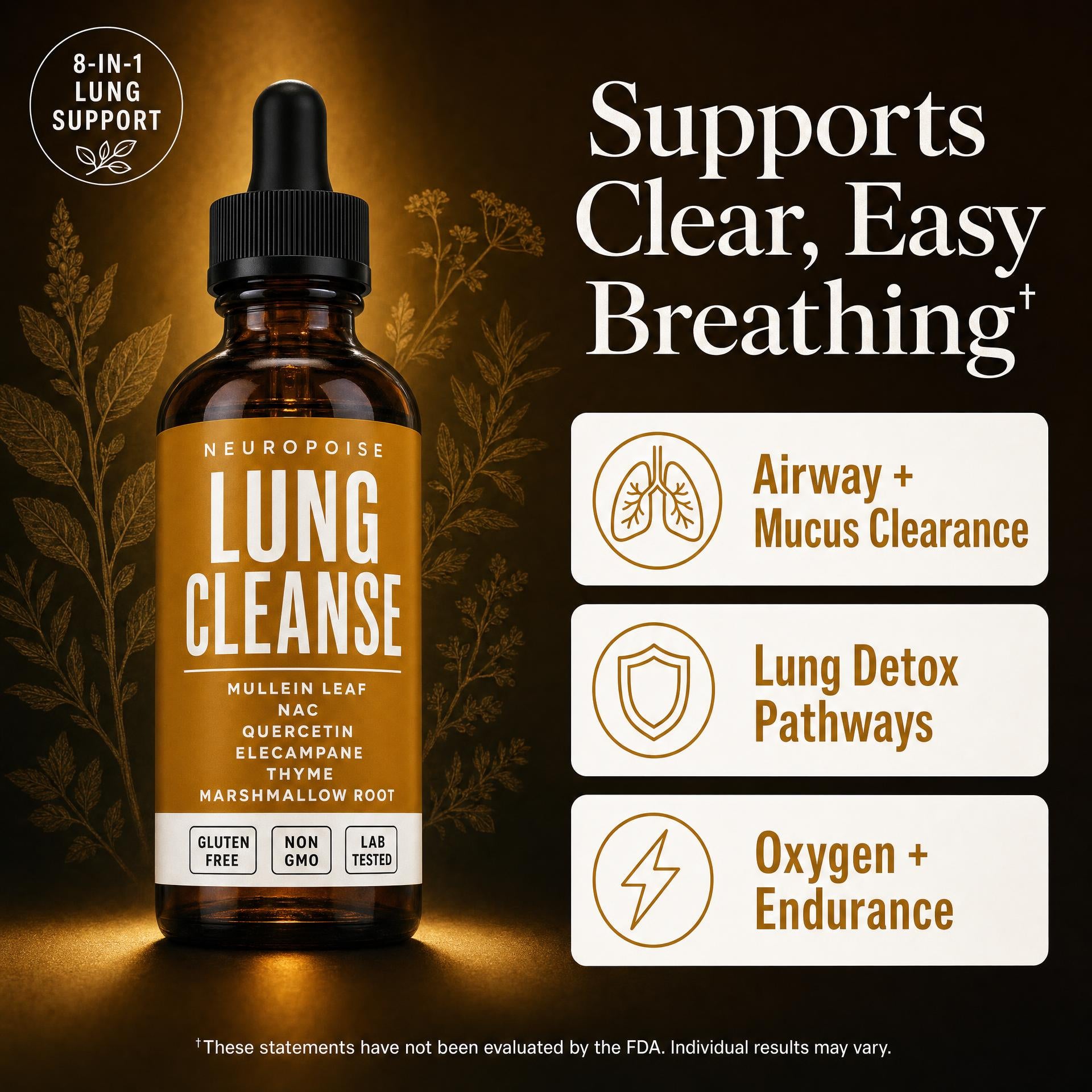 Neuropoise Lung Cleanse — 8-in-1 mullein + NAC lung support drops
